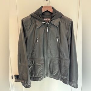 Michael Kors Leather Hooded Jacket